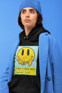 hoodie mockup of a serious looking woman with a monochromatic outfit 32829